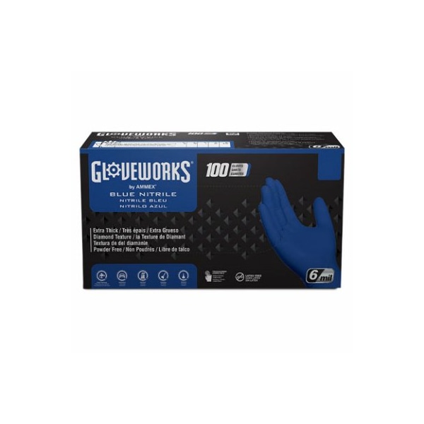 Gloveworks By Ammex Disposable Gloves, 6 mil Palm, Nitrile, Powder-Free, XL, Royal Blue GWRBN48100 - main